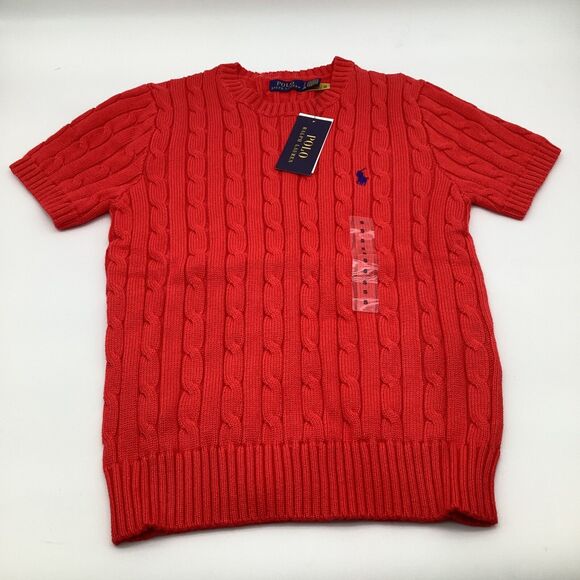 Polo Ralph Lauren Womens Short Sleeve Cable Knit Sweater Red Size Small … - Picture 1 of 7